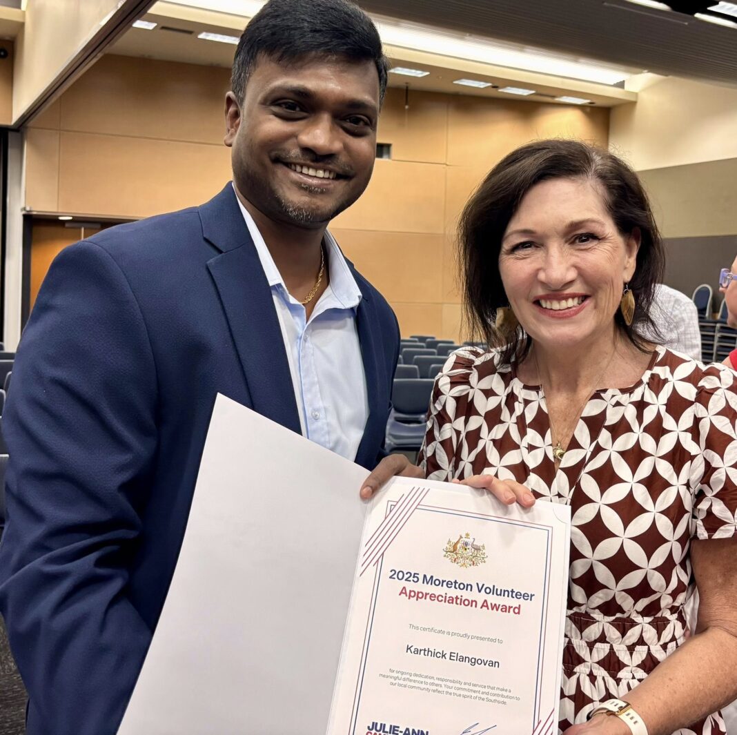 Community leader Karthick Elangovan receives Moreton Volunteer Award 2025