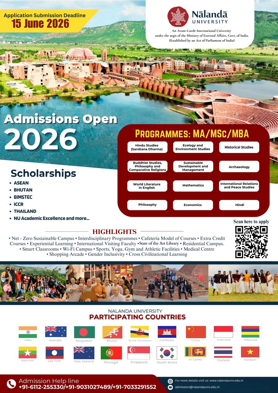 Nalanda University opens admissions for Master’s programmes for 2026–27 academic year