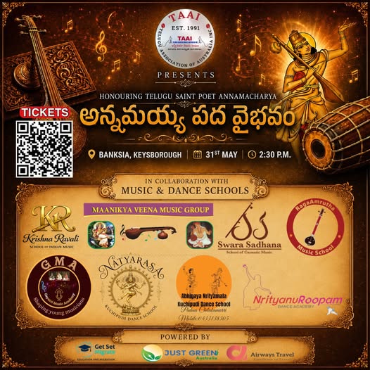 TAAI to host cultural tribute to Telugu saint poet Annamacharya in Melbourne