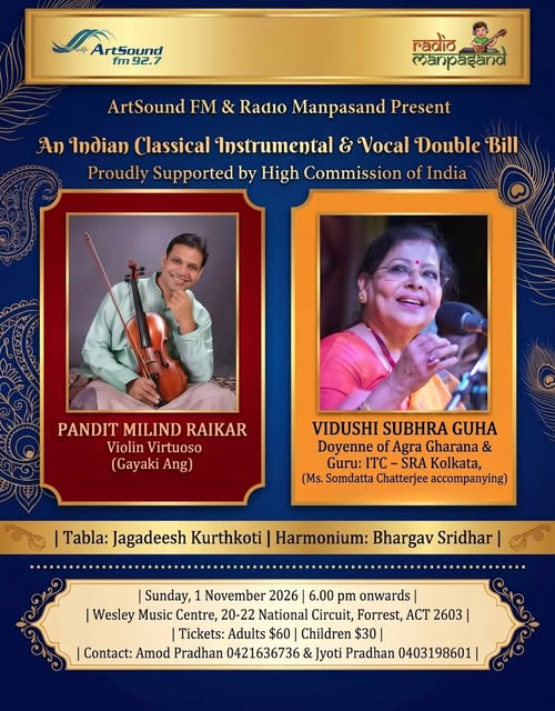 Canberra to host Indian classical music recital on November 1